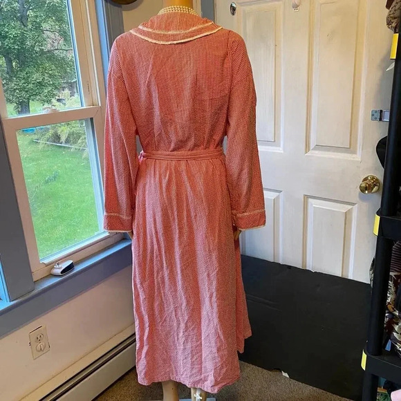 VTG Lang of SalzBurg Grannycore Cotton Nightgown Robe Women Size M-L Pocket - Picture 9 of 12
